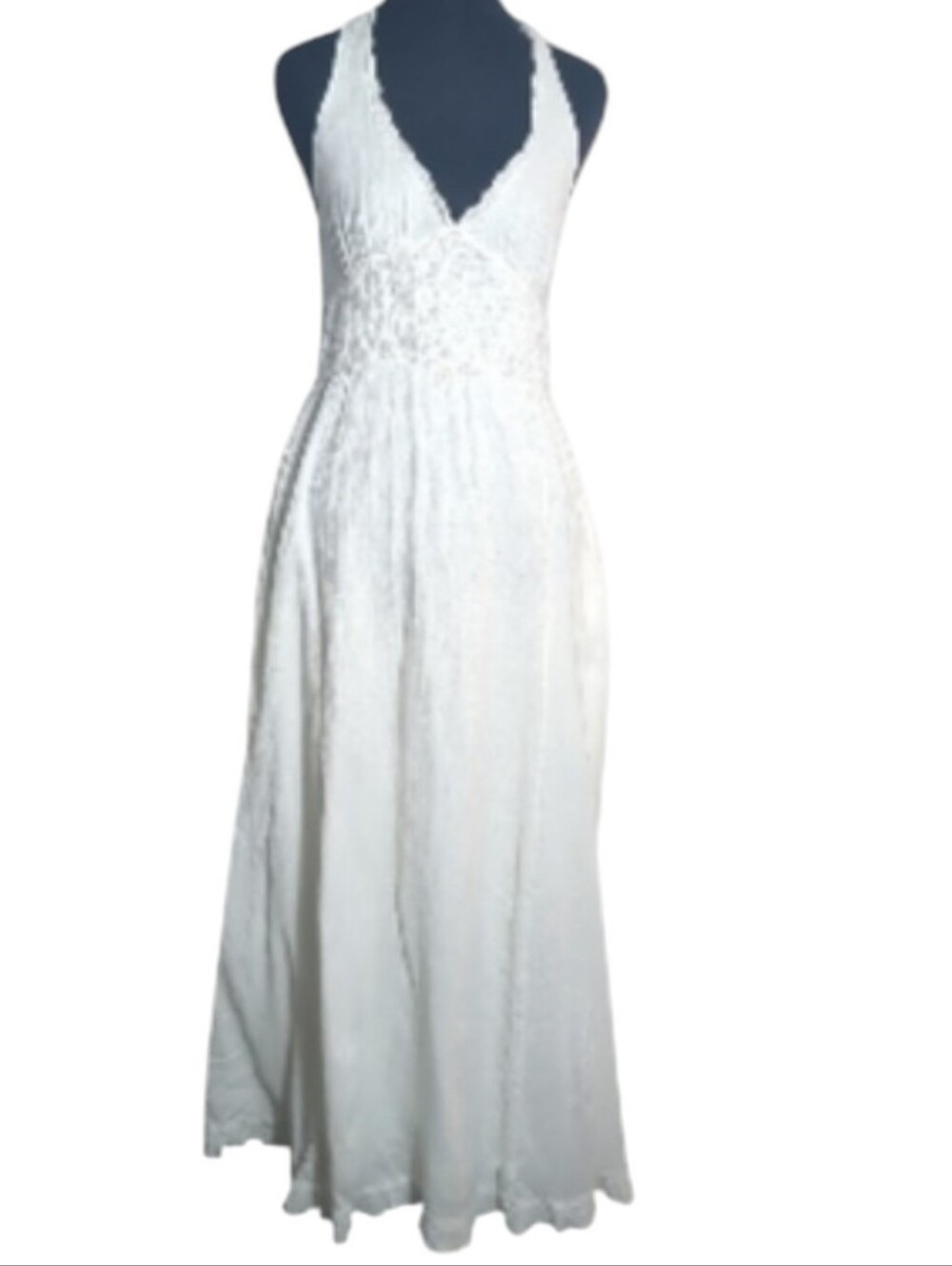 Maeve Sz 2 White Cotton Halter Maxie Dress Romantic Cottagecore Coastal Ethereal